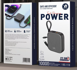 Octo OC-113 10,000mAh Ultra-Compact Power Bank – Fast Charging | Dual Output | Smart Safety Protection