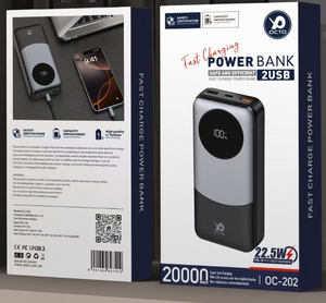 Octo OC-202 20,000mAh Power Bank – Ultra-Powerful Fast Charging with Dual Output & Smart Safety